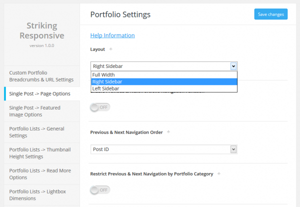 Global Single Portfolio Item Layout Settings
